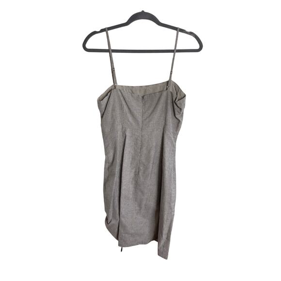 Privacy Please Mini Dress Women's Small Linen Blend Gray Microstripe Ruched - Picture 2 of 6